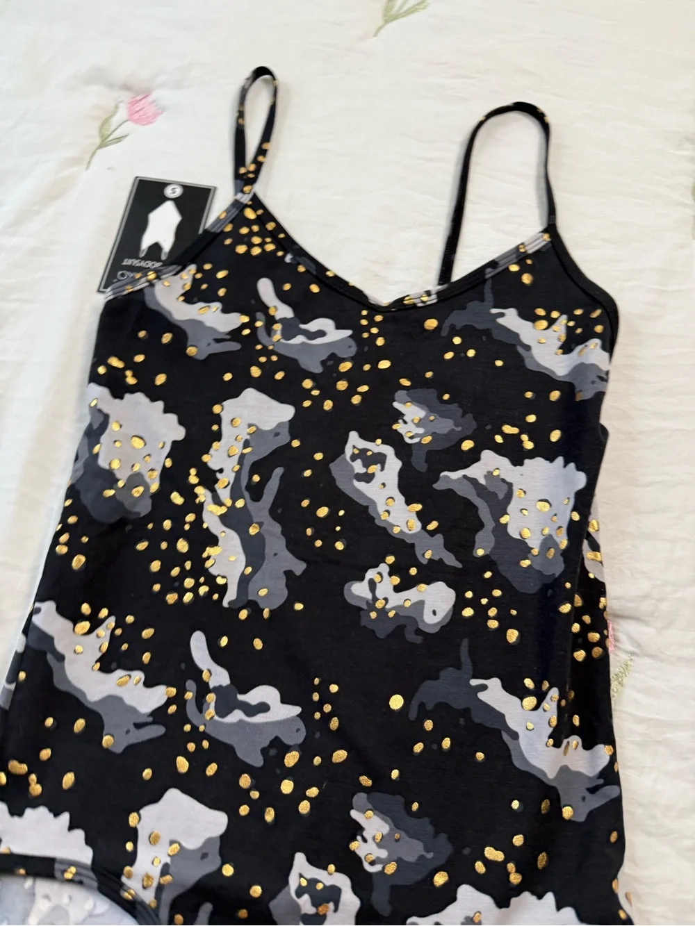 ethika Bodysuit Grey Metallic Camouflage Print Bodysuit Tank Top